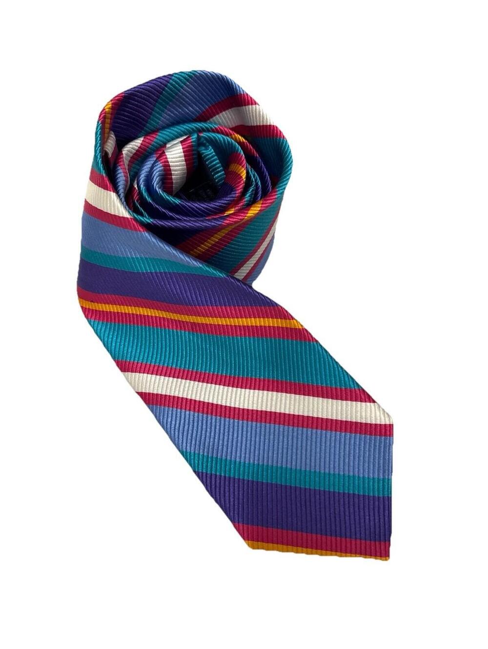 Paul Fredrick Neck Tie Multicolor Stripe 100% Silk